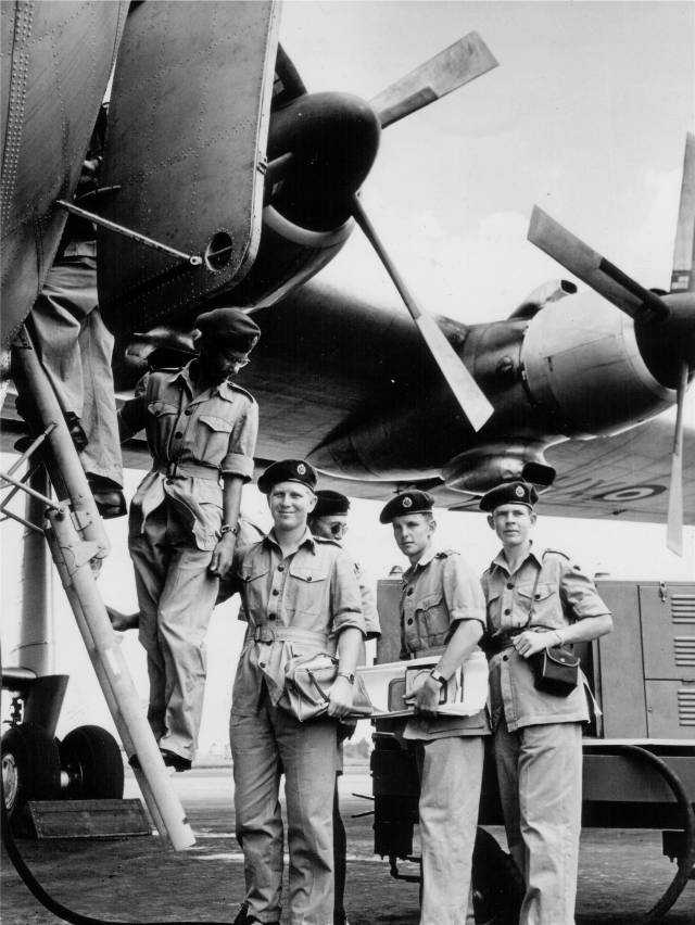RAF section of the CCF prepare to board an RAF Beverly transport aircraft for a navigation exercise - Eastleigh, 1962