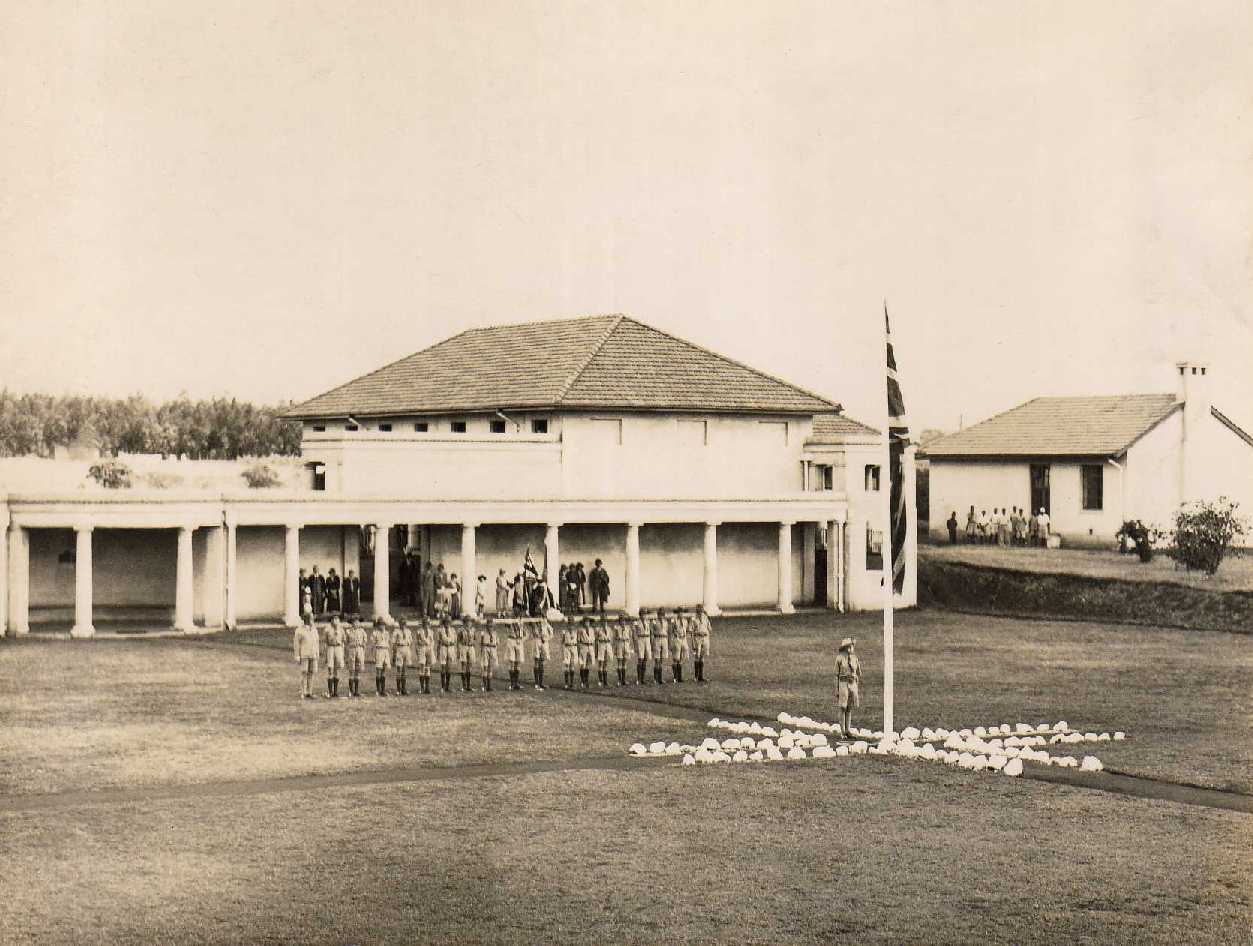 Lowering the Prince of Wales School flag - c1936