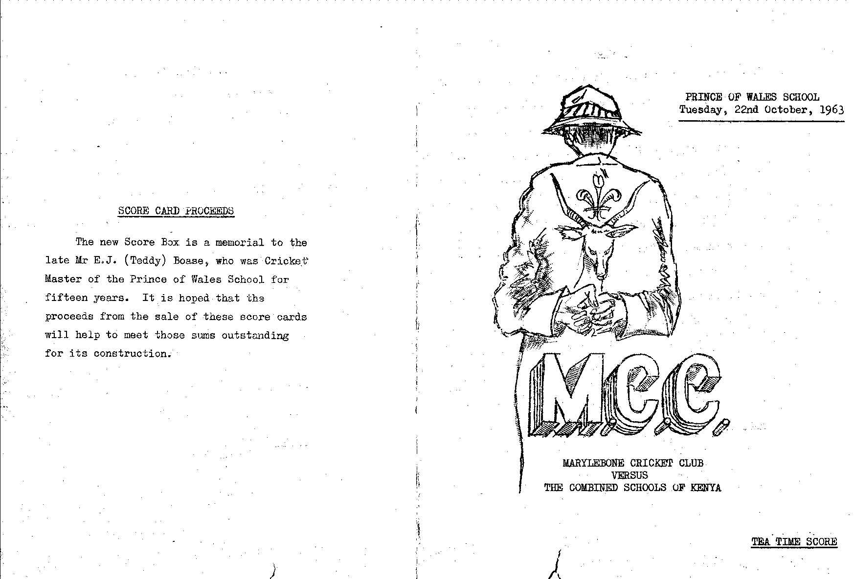 Programme of the MCC visit to the Prince of Wales School in 1963