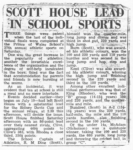 Newspaper cutting from the East African Standard<br> - Scott House Athletic prowess 1959